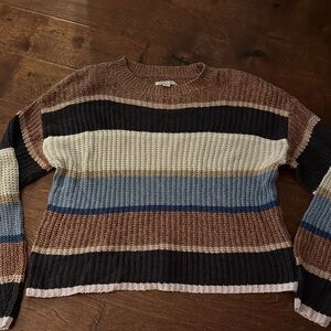 American Eagle Outfitters Brown and Blue Striped Sweater